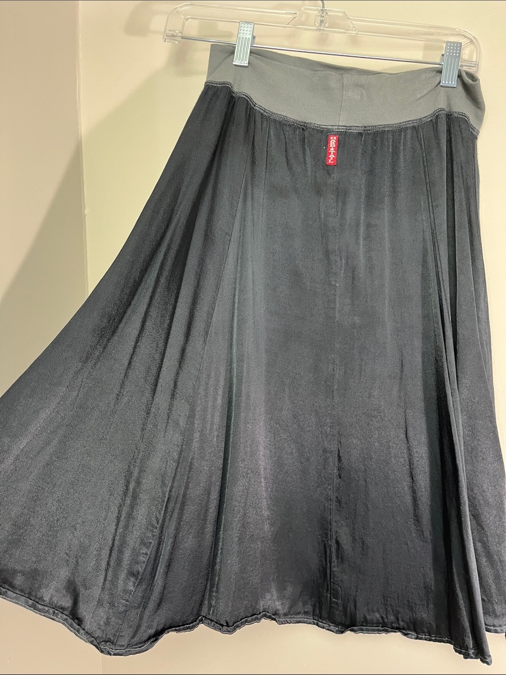 Hard Tail Black A-Line Flow slip Skirt with Gray Waistband